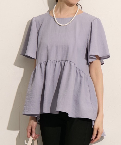 nissen（ニッセン）の「ふんわりペプラム半袖ブラウス（シャツ/ブラウス・レディース・ライトグリーン/ラベンダー/ダークグレー/オフホワイト・S/M/LL/3L/L）」の21枚目の写真