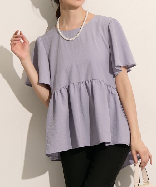 nissen（ニッセン）の「ふんわりペプラム半袖ブラウス（シャツ/ブラウス・レディース・ライトグリーン/ラベンダー/ダークグレー/オフホワイト・S/M/LL/3L/L）」の22枚目の写真