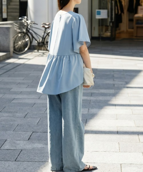 nissen(ニッセン)の「ふんわりペプラム半袖ブラウス(シャツ/ブラウス・レディース・ライトグリーン/ラベンダー/チャコールグレー/オフホワイト/サックスブルー/オリーブ・S/M/LL/3L/L)」の20枚目の写真