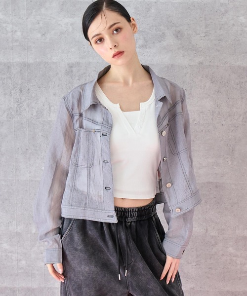 ANAP（アナップ）の「ステッチ シアー ジャケット（ブルゾン・レディース・ライトグレー/ホワイト・FREE）」の2枚目の写真