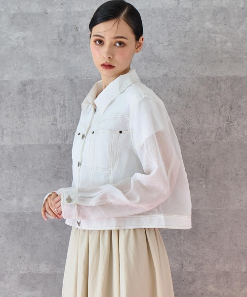 ANAP（アナップ）の「ステッチ シアー ジャケット（ブルゾン・レディース・ライトグレー/ホワイト・FREE）」の3枚目の写真