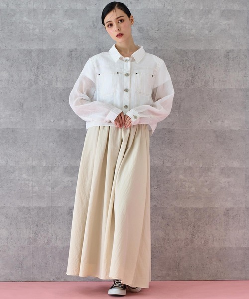 ANAP（アナップ）の「ステッチ シアー ジャケット（ブルゾン・レディース・ライトグレー/ホワイト・FREE）」の4枚目の写真