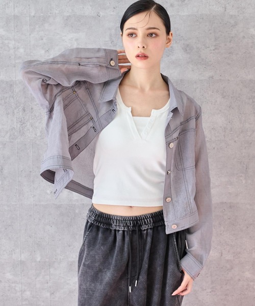 ANAP（アナップ）の「ステッチ シアー ジャケット（ブルゾン・レディース・ライトグレー/ホワイト・FREE）」の5枚目の写真