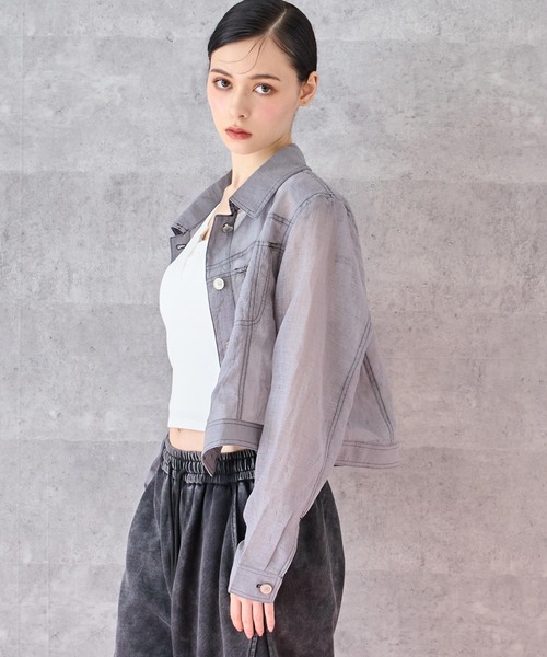 ANAP（アナップ）の「ステッチ シアー ジャケット（ブルゾン・レディース・ライトグレー/ホワイト・FREE）」の6枚目の写真