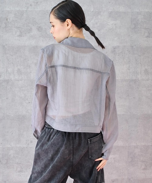 ANAP（アナップ）の「ステッチ シアー ジャケット（ブルゾン・レディース・ライトグレー/ホワイト・FREE）」の7枚目の写真