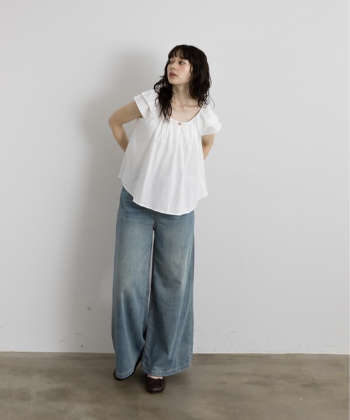 Lunea（ルネア）の「2wayダブルフリル袖ブラウス（シャツ/ブラウス・レディース・ブルー/ホワイト/マスタード・FREE）」の18枚目の写真