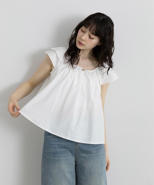 Lunea（ルネア）の「2wayダブルフリル袖ブラウス（シャツ/ブラウス・レディース・ブルー/ホワイト/マスタード・FREE）」の14枚目の写真