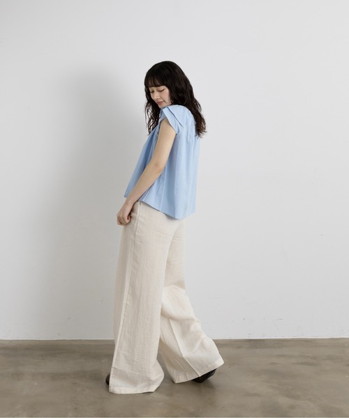 Lunea（ルネア）の「2wayダブルフリル袖ブラウス（シャツ/ブラウス・レディース・ブルー/ホワイト/マスタード・FREE）」の7枚目の写真