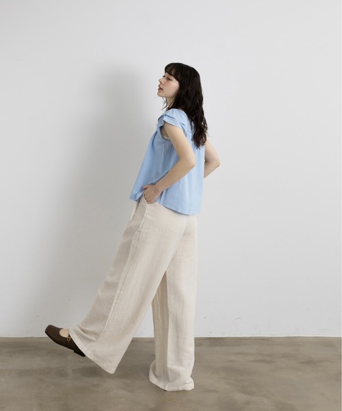 Lunea（ルネア）の「2wayダブルフリル袖ブラウス（シャツ/ブラウス・レディース・ブルー/ホワイト/マスタード・FREE）」の6枚目の写真