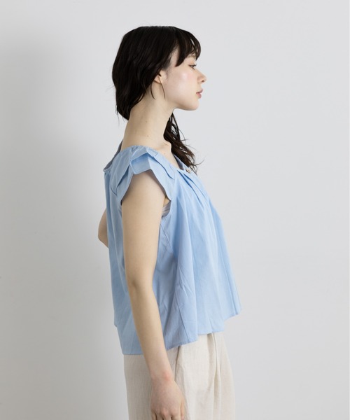 Lunea（ルネア）の「2wayダブルフリル袖ブラウス（シャツ/ブラウス・レディース・ブルー/ホワイト/マスタード・FREE）」の12枚目の写真