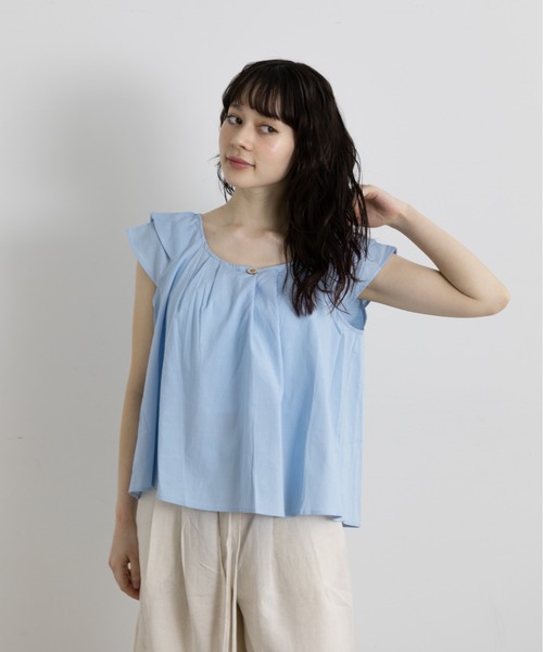 Lunea（ルネア）の「2wayダブルフリル袖ブラウス（シャツ/ブラウス・レディース・ブルー/ホワイト/マスタード・FREE）」の8枚目の写真