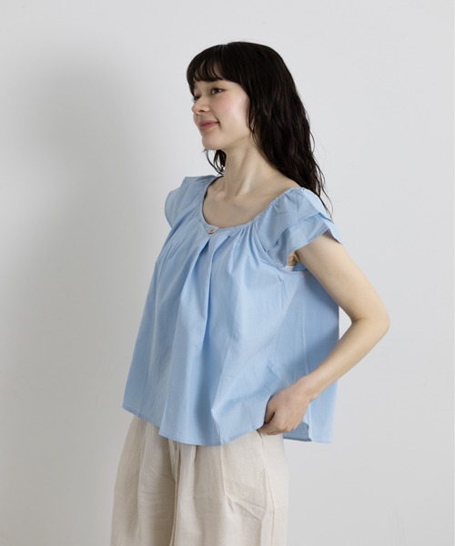 Lunea（ルネア）の「2wayダブルフリル袖ブラウス（シャツ/ブラウス・レディース・ブルー/ホワイト/マスタード・FREE）」の9枚目の写真