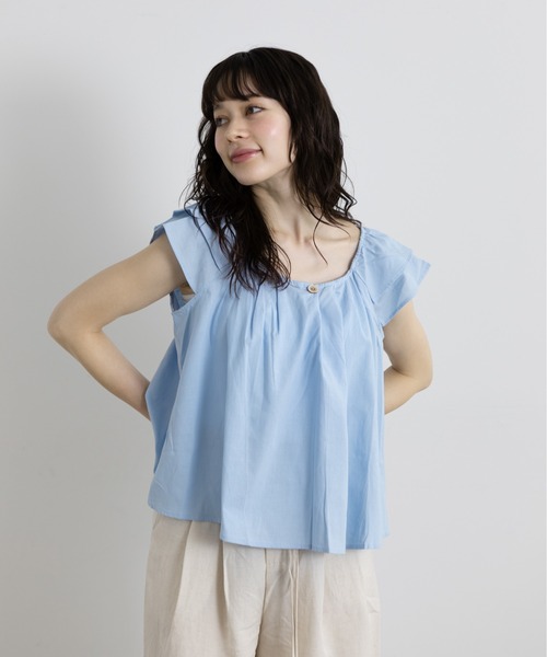 Lunea（ルネア）の「2wayダブルフリル袖ブラウス（シャツ/ブラウス・レディース・ブルー/ホワイト/マスタード・FREE）」の4枚目の写真