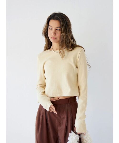 Ungrid（アングリッド）の「クロップドハニカムロングスリーブTee（Tシャツ/カットソー・レディース・イエロー/オフホワイト/ブラック・FREE）」の13枚目の写真