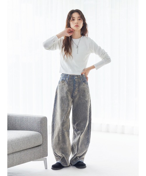 Ungrid（アングリッド）の「クロップドハニカムロングスリーブTee（Tシャツ/カットソー・レディース・イエロー/オフホワイト/ブラック・FREE）」の4枚目の写真