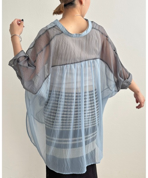 C75 サイズ　グレイッシュモカ 7分袖シャリルジャージスイスカラーシャツ,ikka| TOKYO DESIGN