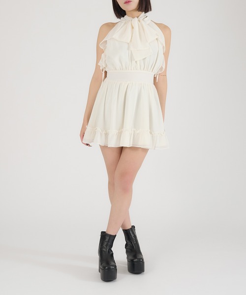 セール】open shoulder frill one piece / オープンショルダー