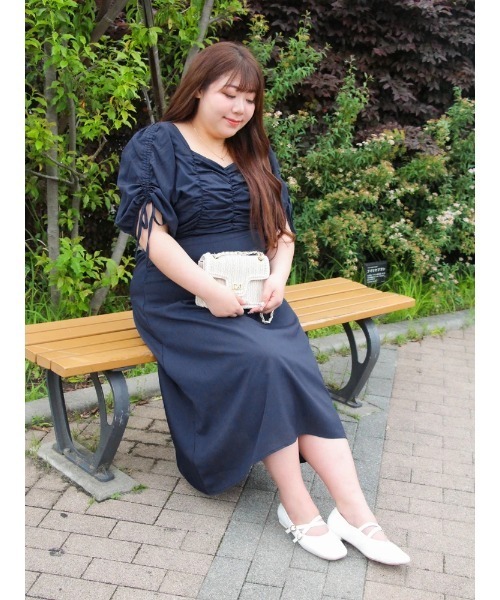【Kannaコラボ】シャーリングワンピース Kannaコラボ】シャーリングワンピース（大きいサイズ