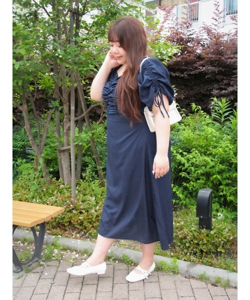 【Kannaコラボ】シャーリングワンピース Kannaコラボ】シャーリングワンピース（大きいサイズ