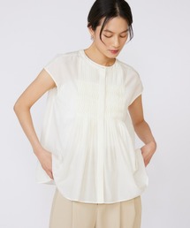 【接触冷感】綿キュプラ フロントピンタックブラウス