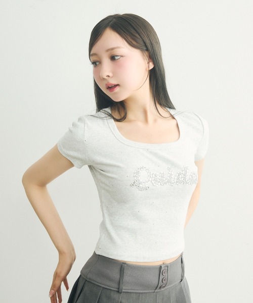 TITTY&CO.（ティティーアンドコー）の「ラインストーン付きロゴTee（Tシャツ/カットソー・レディース・ライトグレー/ブラック/ホワイト・FREE）」の3枚目の写真