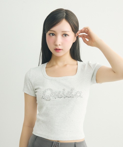 TITTY&CO.（ティティーアンドコー）の「ラインストーン付きロゴTee（Tシャツ/カットソー・レディース・ライトグレー/ブラック/ホワイト・FREE）」の18枚目の写真