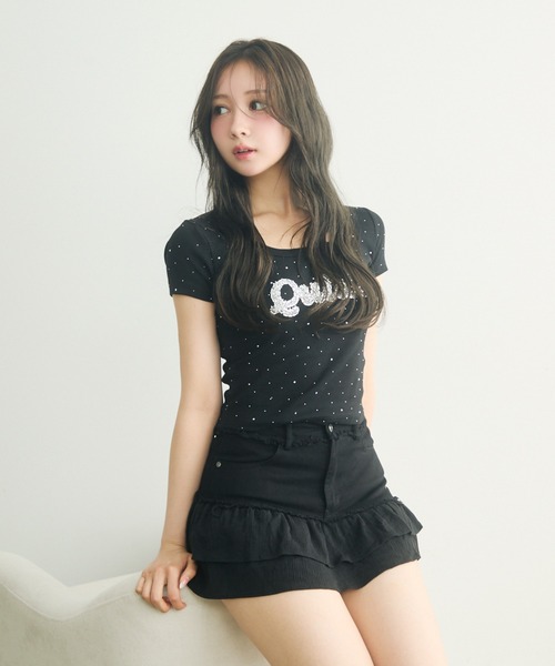 TITTY&CO.（ティティーアンドコー）の「ラインストーン付きロゴTee（Tシャツ/カットソー・レディース・ライトグレー/ブラック/ホワイト・FREE）」の12枚目の写真