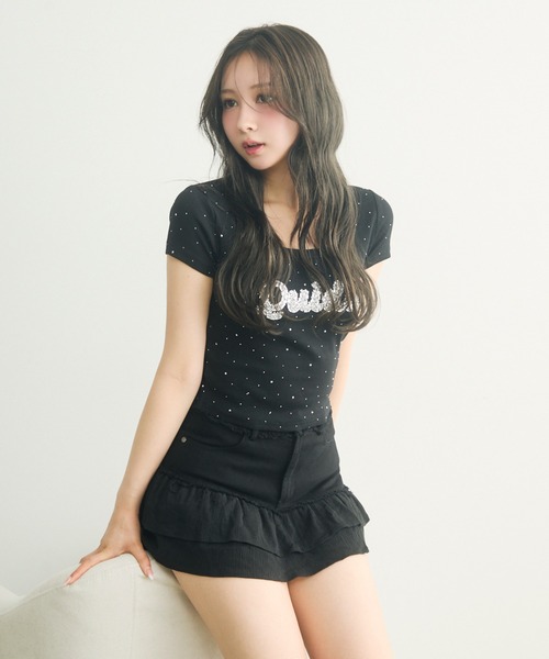 TITTY&CO.（ティティーアンドコー）の「ラインストーン付きロゴTee（Tシャツ/カットソー・レディース・ライトグレー/ブラック/ホワイト・FREE）」の15枚目の写真