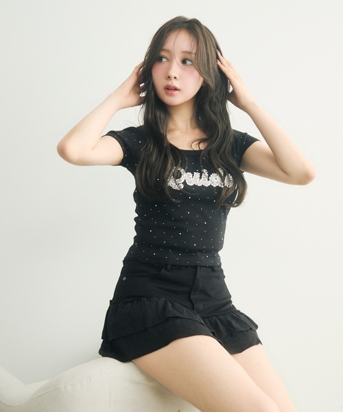 TITTY&CO.（ティティーアンドコー）の「ラインストーン付きロゴTee（Tシャツ/カットソー・レディース・ライトグレー/ブラック/ホワイト・FREE）」の13枚目の写真