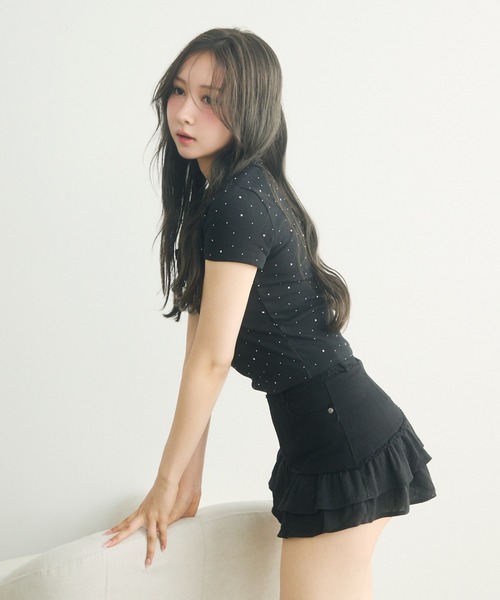 TITTY&CO.（ティティーアンドコー）の「ラインストーン付きロゴTee（Tシャツ/カットソー・レディース・ライトグレー/ブラック/ホワイト・FREE）」の14枚目の写真