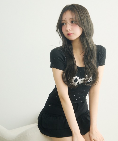 TITTY&CO.（ティティーアンドコー）の「ラインストーン付きロゴTee（Tシャツ/カットソー・レディース・ライトグレー/ブラック/ホワイト・FREE）」の11枚目の写真