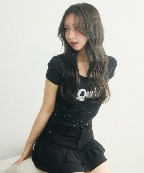 TITTY&CO.（ティティーアンドコー）の「ラインストーン付きロゴTee（Tシャツ/カットソー・レディース・ライトグレー/ブラック/ホワイト・FREE）」の9枚目の写真