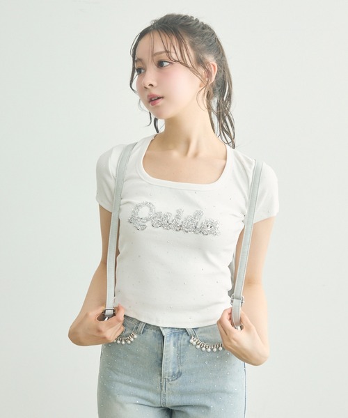 TITTY&CO.（ティティーアンドコー）の「ラインストーン付きロゴTee（Tシャツ/カットソー・レディース・ライトグレー/ブラック/ホワイト・FREE）」の4枚目の写真