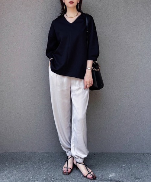 ライトダンボール抜き衿ハーフスリーブプルオーバー Emma Taylor