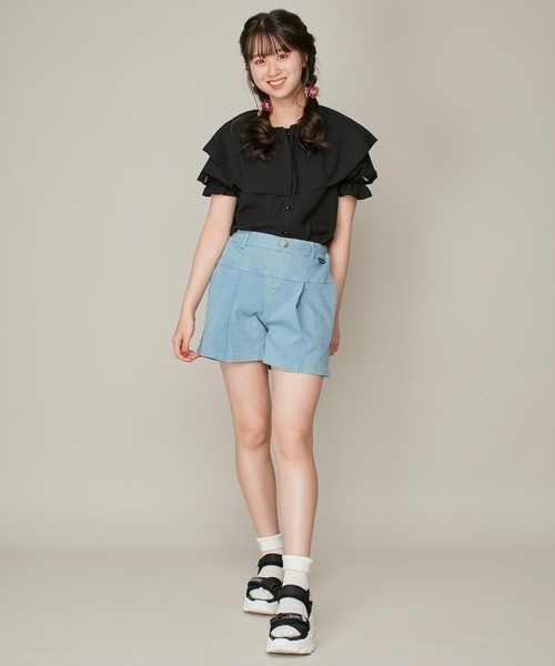 JENNI love(ジェニィラブ)の「【ウエスト調整可】切替えタックキュロット(デニムパンツ・キッズ・ブラック/サックスブルー/オフホワイト・160cm/150cm/140cm/130cm)」の20枚目の写真