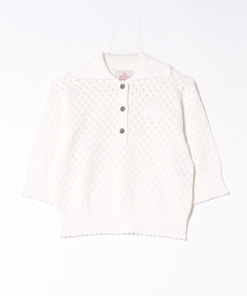Vivienne Westwood(ヴィヴィアンウエストウッド)の「コットンレーシーニットポロトップ(ニット/セーター・レディース・ブラック/ホワイト・FREE)」の2枚目の写真