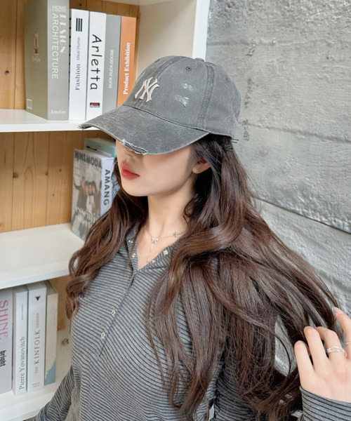 日本未発売】MLB カリナ着用 ダメージキャップ ブラウン aespa 韓国