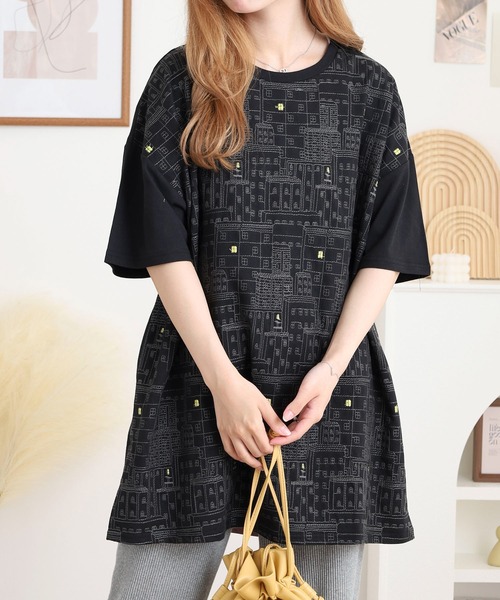 Emago(イマゴ)の「EMAGO ねこ町刺繍チュニック(チュニック・レディース・ブラック/アイボリー・FREE)」の1枚目の写真