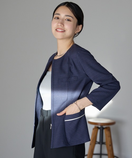 Embroidery Hand Floral t.d. NOMA × WILDSIDE ネイビー ノーカラージャケット 裏地花柄メッシュ 大きいサイズ46✨エトロ 美品 Denim BLACK Blouson(M ジャケット・アウター