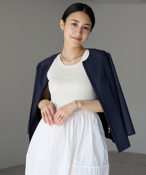 etre pret(エトレプレ)の「多サイズ対応 裏地なし 七分袖サマージャケット(ノーカラージャケット・レディース・ライトグレー/ネイビー・15号/13号/11号/9号/7号/5号)」の22枚目の写真