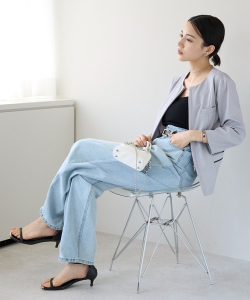 etre pret(エトレプレ)の「多サイズ対応 裏地なし 七分袖サマージャケット(ノーカラージャケット・レディース・ライトグレー/ネイビー・15号/13号/11号/9号/7号/5号)」の7枚目の写真