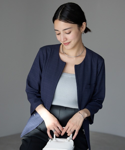 etre pret(エトレプレ)の「多サイズ対応 裏地なし 七分袖サマージャケット(ノーカラージャケット・レディース・ライトグレー/ネイビー・15号/13号/11号/9号/7号/5号)」の14枚目の写真