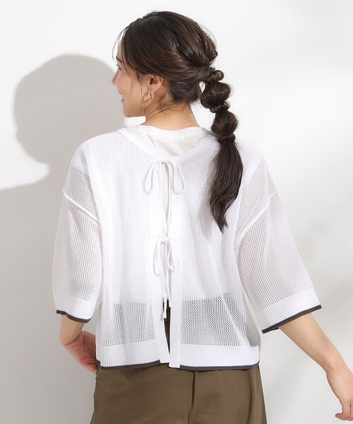 Cutie Blonde(キューティーブロンド)の「【2点セット/S-LL】メッシュリボン2WAYニット×フレンチスリーブTシャツ(その他トップス・レディース・レッド系1/ブルー/ホワイト・04/03/02/01)」の7枚目の写真