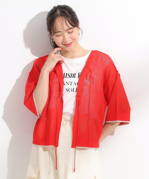 Cutie Blonde(キューティーブロンド)の「【2点セット/S-LL】メッシュリボン2WAYニット×フレンチスリーブTシャツ(その他トップス・レディース・レッド系1/ブルー/ホワイト・04/03/02/01)」の11枚目の写真