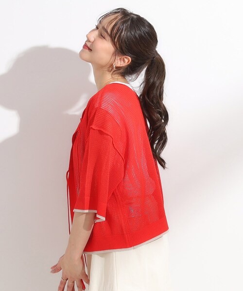 Cutie Blonde(キューティーブロンド)の「【2点セット/S-LL】メッシュリボン2WAYニット×フレンチスリーブTシャツ(その他トップス・レディース・レッド系1/ブルー/ホワイト・04/03/02/01)」の12枚目の写真
