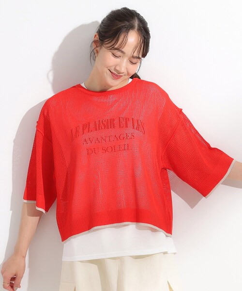 Cutie Blonde(キューティーブロンド)の「【2点セット/S-LL】メッシュリボン2WAYニット×フレンチスリーブTシャツ(その他トップス・レディース・レッド系1/ブルー/ホワイト・04/03/02/01)」の13枚目の写真