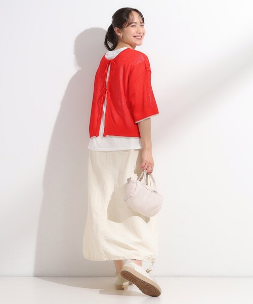 Cutie Blonde(キューティーブロンド)の「【2点セット/S-LL】メッシュリボン2WAYニット×フレンチスリーブTシャツ(その他トップス・レディース・レッド系1/ブルー/ホワイト・04/03/02/01)」の16枚目の写真