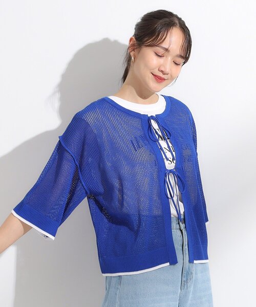 Cutie Blonde(キューティーブロンド)の「【2点セット/S-LL】メッシュリボン2WAYニット×フレンチスリーブTシャツ(その他トップス・レディース・レッド系1/ブルー/ホワイト・04/03/02/01)」の18枚目の写真