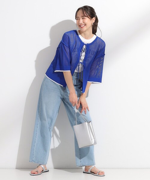 Cutie Blonde(キューティーブロンド)の「【2点セット/S-LL】メッシュリボン2WAYニット×フレンチスリーブTシャツ(その他トップス・レディース・レッド系1/ブルー/ホワイト・04/03/02/01)」の21枚目の写真