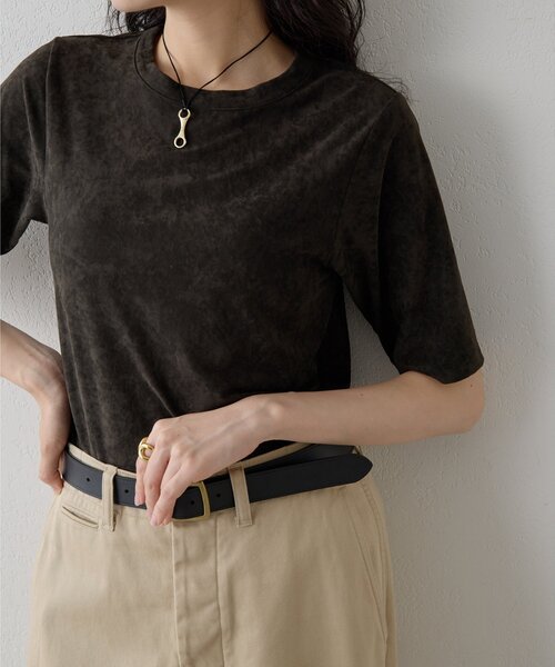 Whim Gazette(ウィムガゼット)の「トリアセベロアTEE(Tシャツ/カットソー・レディース・チャコールグレー/アイボリー・FREE)」の1枚目の写真
